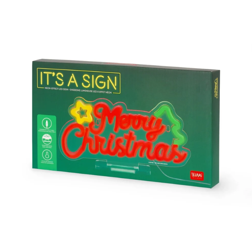Legami - Insegna Luminosa Led a Effetto Neon, Decorazione, For Indoor Use Only, Base Removibile, Alimentazione con Cavo Type-C, Tema Merry Christmas, 28 x 14 cm