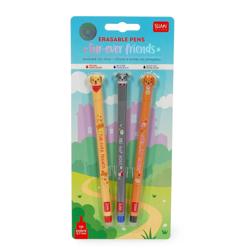 Legami - Set di 3 Penne Gel Cancellabili Fur-ever Friends