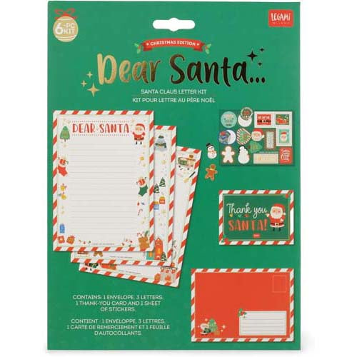 Legami - Kit per Lettera a Babbo Natale, Set Lettera Unisex, Contiene Busta, Lettere Da Compilare, Cartolina, Foglio Adesivi, Dettagli in Lamina-Glitter, Carta Certificata FSC