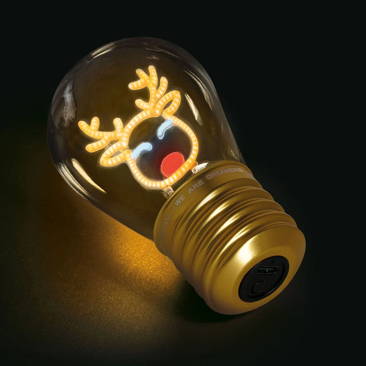 Legami - Lampada da Tavolo a forma di Lampadina, For Indoor Use Only, Ricaricabile con Cavo USB, Senza Fili, Tema Reindeer, 6.8 x 10.3 cm