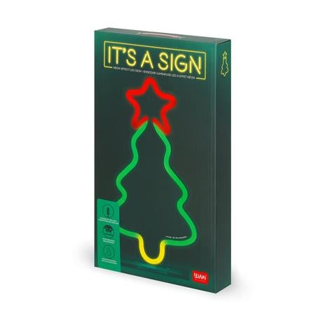 Legami - Insegna Luminosa Led a Effetto Neon, Decorazione, For Indoor Use Only, Base Removibile, Alimentazione con Cavo Type-C, Tema Xmas Tree, 16 x 28.5 cm