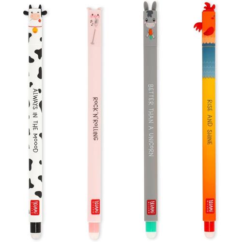 Legami Set di 4 Penne Gel Cancellabili Farm Sweet Farm
