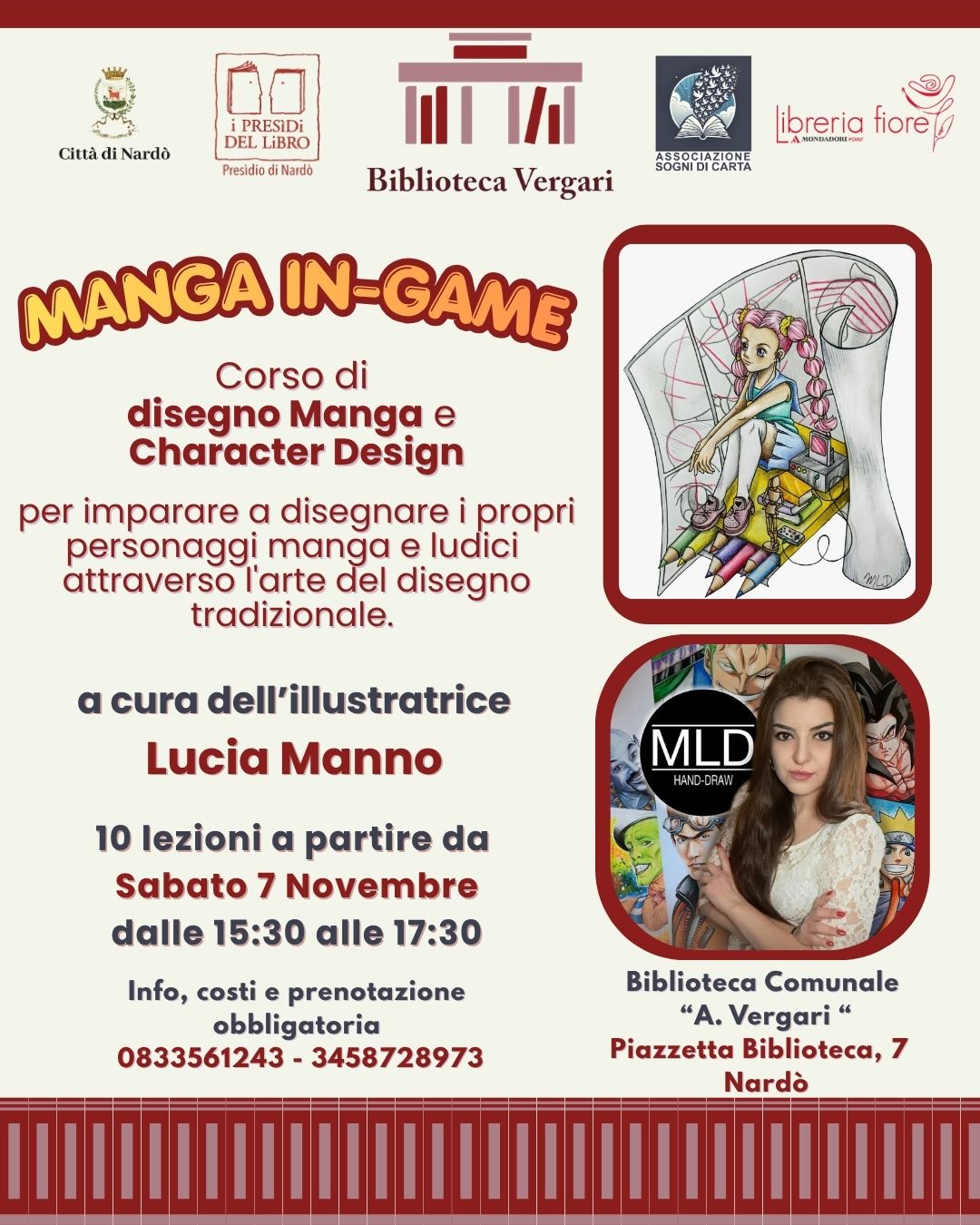 Locandina del corso Manga In-Game con Lucia Manno, Biblioteca Vergari di Nardò
